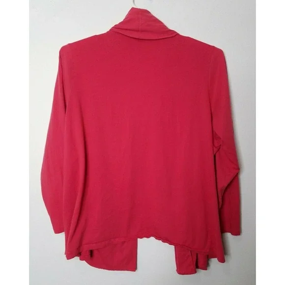 Lands End Womens Open Front Cardigan Top 3X L/ong Sleeve Solid Red 100% Cotton - Picture 2 of 4